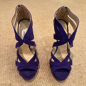 Jimmy Choo Open Toe Purple Suede Heels - New!
